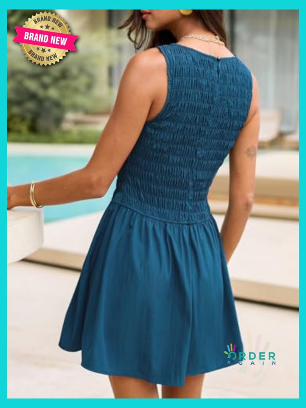 Smocked Sleeveless Mini Sundress Ruffle A-Line Tank Dress Night Out Cocktail - Picture 2 of 7